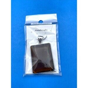 Vintage Smoky Quartz Pendant in Original Package Silver Tone Rectangle